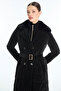Black Coat with Fur Collar and Belt Detail 13862 - 2