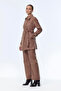Zipper and Belt Detailed Jacket and Trousers Double Mocha Set 1634 - 5