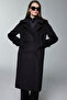 Double-Breasted Collar Quilted Detailed Black Coat 13840 - 4