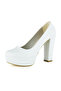 Lina White Vegan Round Toe Thick Platform Heeled Bridal Shoes - 4