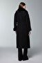 Fur Collar Detailed Belted Black Coat 14086 - 6