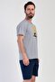Men's Short Sleeve Shorts Gray Melange Printed 100% Cotton Pajama Set C9T3N0104 - 2