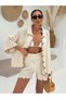 Button-Front Women's Shirt and Short Shorts Holey Lace-Like Knit Summer Beach Set. - 5
