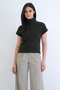 Khaki Stand Collar Zippered Half Sleeve Ottoban Blouse Alc-X15295 - 2