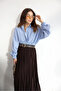 Women's Premium Quality Striped Oversize Balloon Sleeve Shirt - Blue - 3