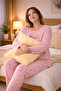 Women's Plus Size Long Sleeve Casual Pajama Set – Soft Textured Comfortable Loungewear - 2