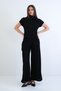 Black Stand Collar Zippered Half Sleeve Modal Blouse and Double Pocket Trouser Set Alc-X15296 - 3