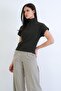 Khaki Stand Collar Zippered Half Sleeve Ottoban Blouse Alc-X15295 - 5