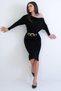 Black Boat Neck Bat Sleeve Knitted Dress with Elastic Waist Alc-X15259