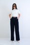 Navy Blue Double Pocket Belted Pleated Detailed Knitted Crepe Palazzo Trousers Alc-X15261 - 4