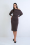 Brown Boat Neck Bat Sleeve Elastic Waist Knitted Dress Alc-X15259 - 3