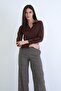 Brown Wide Cuff Crop Satin Shirt Alc-X15264 - 3