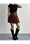 Women's Double Belted Pleated Skirt with Shorts Coffee - 4