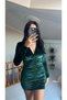 V-neck velvet dress with pleates - 3