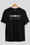 Moon Phases Front Printed Black Oversize T-Shirt Men Women Cotton Crew Neck T-Shirt