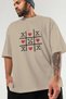 Tic Tac Love Front Printed Beige Oversize T-Shirt Men Women Cotton Crew Neck Tshirt - 3