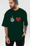 Heart and Finger Front Printed Green Oversize T-Shirt Men Women Cotton Crew Neck T-Shirt - 6