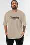Tuesday Front Printed Beige Oversize T-Shirt Men's Women's Cotton Crew Neck T-Shirt - 2