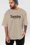 Tuesday Front Printed Beige Oversize T-Shirt Men's Women's Cotton Crew Neck T-Shirt - 6