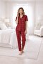 Women's Red Plaid Patterned Slim Fit Shirt Collar Front Buttoned Slim Fit Short Sleeve Pajama Set - 5