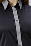 Black Cotton Satin King Striped Fabric Detailed Zero Sleeve Slim Fit Women's Shirt - 4