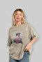 Chase Gains Front Printed Beige Oversize T-Shirt Men Women Cotton Crew Neck Tshirt - 4