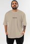Front Printed Text Beige Oversize T-Shirt Men's Women's Cotton Crew Neck T-Shirt - 2