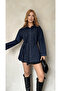 Women's Navy Blue Oversize Belted Denim Jacket - 3