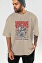 Visions Front Printed Beige Oversize T-Shirt Men Women Cotton Crew Neck T-Shirt - 6