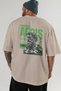 Emrald Regis Back Printed Beige Oversize T-Shirt Men's Women's Cotton Crew Neck T-Shirt - 5