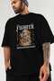 Fighter Front Printed Black Oversize T-Shirt Men Women Cotton Crew Neck T-Shirt - 3