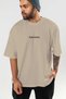 Front Printed Text Beige Oversize T-Shirt Men's Women's Cotton Crew Neck T-Shirt - 4