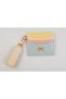 Shiny Faux Leather Card Holder with Bow Detail and Keychain - 3