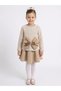 Girl's Dress with Giant Bow and Tweed Fabric Leather Skirt, Ages 6-14 4424