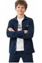 Boy's Modern Text Snap Closure Shirt Elastic Waist Pants T-Shirt Navy Blue Color Three-Piece Set - 3