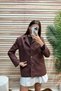 Women's Brown Buttoned Suede Jacket with Pocket Detail - 5