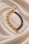 Natural Pyrite Stone Bracelet with Gold Color Chain Detail - 2