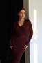 Buttoned V-Neck Belted Burgundy Knitwear Dress - 4