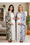 New Season Blue Floral Patterned Woven Special Design Summer Short Maternity Dressing Gown, Nightgown Set