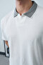 Buttonless Polo Collar Textured Fabric Regular Fit Plain T-Shirt - 2