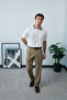 Buttonless Polo Collar Textured Fabric Regular Fit Plain T-Shirt - 3