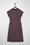 Bordo Çizgili Polo Yaka A-Line Midi  Örme Büyük Beden Elbise TBBSS26AH00088 - 5