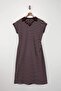 Bordo Çizgili Polo Yaka A-Line Midi  Örme Büyük Beden Elbise TBBSS26AH00088 - 3