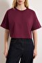 Mürdüm Relaxed/Rahat Kalıp %100 Kalın Pamuklu Crop Örme T-Shirt TWOSS23TS00038 - 3