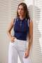 Lacivert Polo Yaka Renk Bloklu Bluz TWOSS24BZ00244 - 2