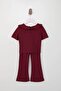 Bordo Bebe Yaka Kız Çocuk Düz Örme Alt - Üst Takım TKDSS26AU00004 - 4