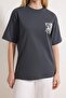 Anthracite 100% Cotton Back and Front Printed Oversize/Relaxed Fit Knitted T-Shirt Twoss24Ts00234 - 3