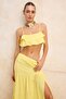 Sarı Dokuma Fırfır Detaylı Maxi Boy Crop 100% Pamuk Plaj Bluz Etek Takım TBESS26AU00010 - 2