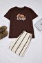 Unisex Kahverengi Regular Fit Ayıcık Baskılı Pamuklu Pijama Takımı TMNSS26PT00017 - 5