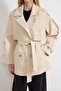 Taş Oversize Kemerli Kruvaze Kapama Midi Trençkot TWOSS26TR00008 - 3